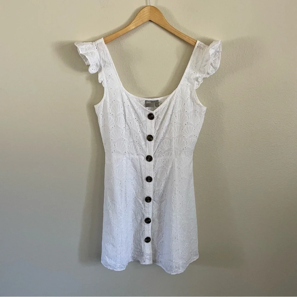 NWT ASOS Seashell Embroidered Eyelet Mini  Dress Cotton White Size 10